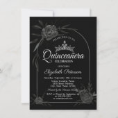 Invitation Rose foncé élégant Noir Gothique Quinceañera (Devant)