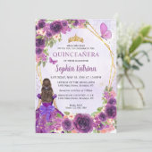 Invitation Rose foncé or Floral Princesse Quinceañera (Debout devant)