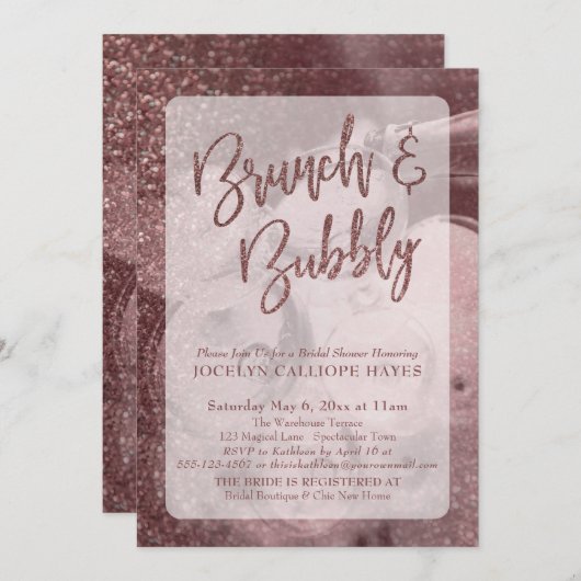 Invitation Rose foncé Parties scintillant d'or Champagne Brun (Devant / Derrière)