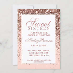 Invitation Rose foncé Parties scintillant or Fab Sweet sixtee