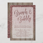 Invitation Rose foncé Parties scintillant or grange bois Brun (Devant / Derrière)