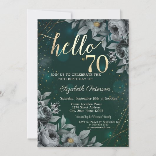 Invitation Rose foncé Vert 70e anniversaire (Devant)