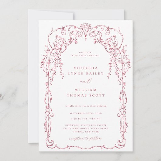 Invitation Rose foncé Victorian Frame Mariage (Devant)