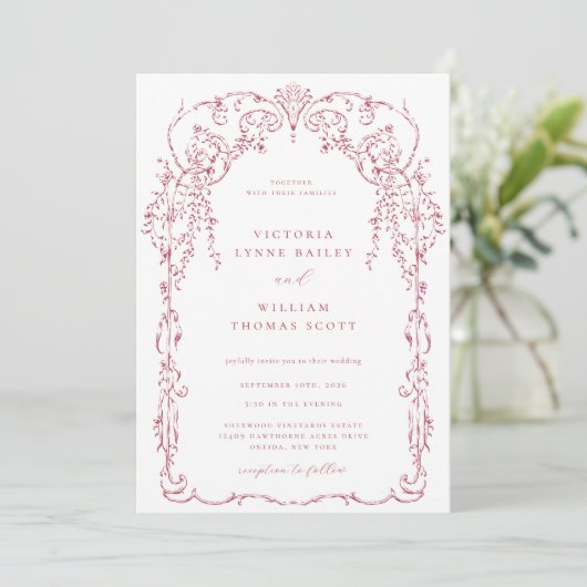 Invitation Rose foncé Victorian Frame Mariage (Debout devant)