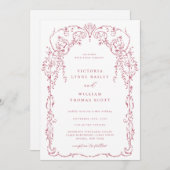 Invitation Rose foncé Victorian Frame Mariage (Devant / Derrière)