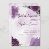 Invitation Rose foncé violet Fête des mariées gothique fleuri (Devant / Derrière)