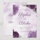 Invitation Rose foncé violet Floral gothique Mariage (Devant / Derrière)