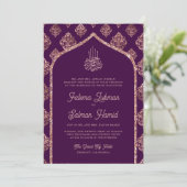 Invitation Rose foncé violet or Damask Arch Mariage musulman (Debout devant)