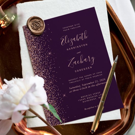 Invitation Rose foncé violet  or Faux Parties scintillant Mar