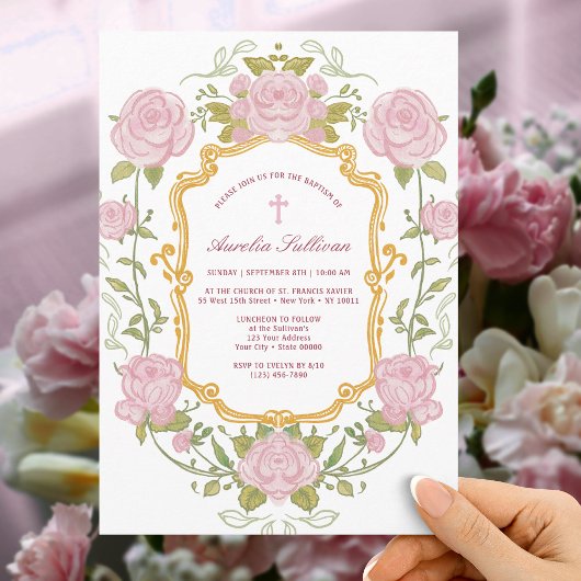 Invitation rose Frame Baptism