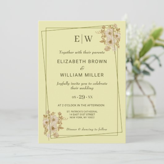 Invitation Rose Frame – Monogram Celestial Yellow Wedding (Debout devant)