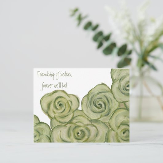 Invitation Rose friendship notecard - hand-drawn artwork. (Debout devant)