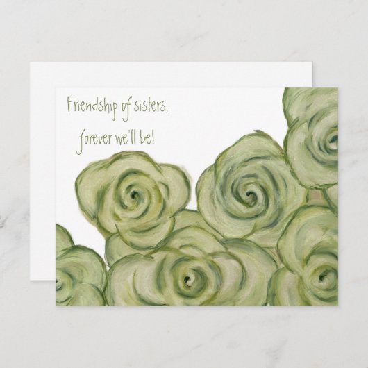 Invitation Rose friendship notecard - hand-drawn artwork. (Devant / Derrière)