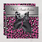 Invitation Rose fuchsia Anniversaire des seize ans (Devant / Derrière)