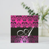 INVITATION ROSE, FUCHSIA NOIR, DAMAS VIOLET BLANC MONOGRAMME (Debout devant)