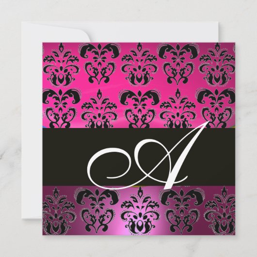 INVITATION ROSE, FUCHSIA NOIR, POURPRE DAMAS BLANC MONOGRAMME (Devant)