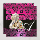 INVITATION ROSE, FUCHSIA, NOIR, POURPULAIRE, DOMMASQUE MONOGR (Devant / Derrière)