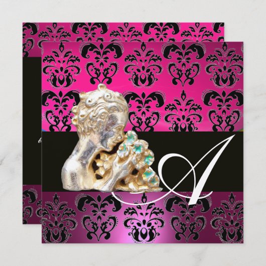INVITATION ROSE, FUCHSIA, NOIR, VIOLET, DAMAS JEWEL MONOGRAMM (Devant / Derrière)