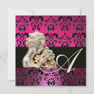 INVITATION ROSE, FUCHSIA, NOIR, VIOLET, DAMAS JEWEL MONOGRAMM