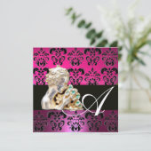 INVITATION ROSE, FUCHSIA, NOIR, VIOLET, MONOGRAMME JOYAU DAMA (Debout devant)