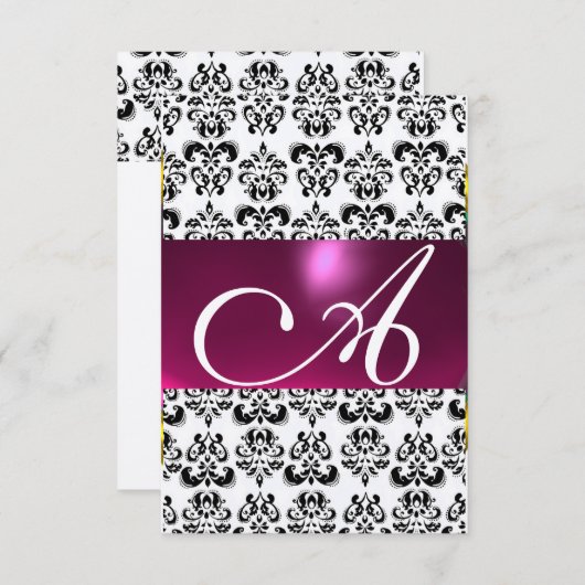 Invitation ROSE FUCHSIA OR DAMASK GEM MONOGRAM violet rsvp (Devant / Derrière)