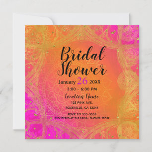 Invitation Rose Fuchsia Orange Doré Indien Mariage Mandala