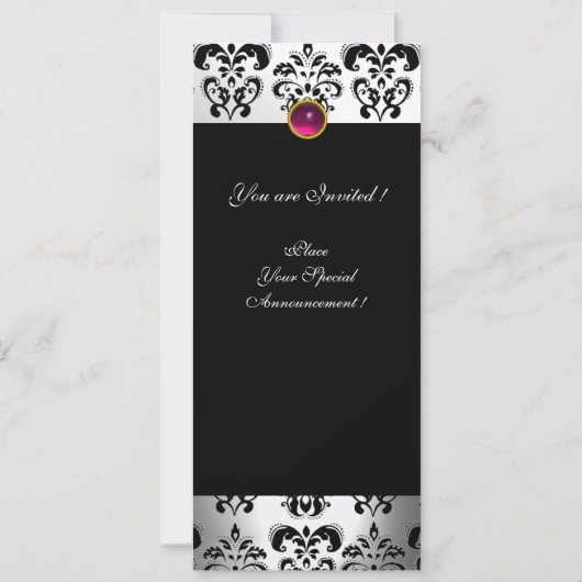 INVITATION ROSE FUCHSIA RIBBON BLANC BLACK DAMASK MONOGRAM (Dos)