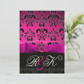 INVITATION ROSE FUCHSIA RIBBON BLANC BLACK DAMASK MONOGRAM (Debout devant)