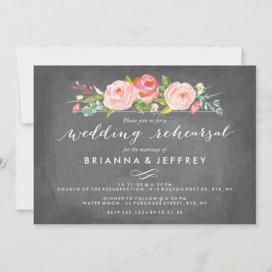 Invitation Rose Garden Floral Chalkboard Mariage (Devant)