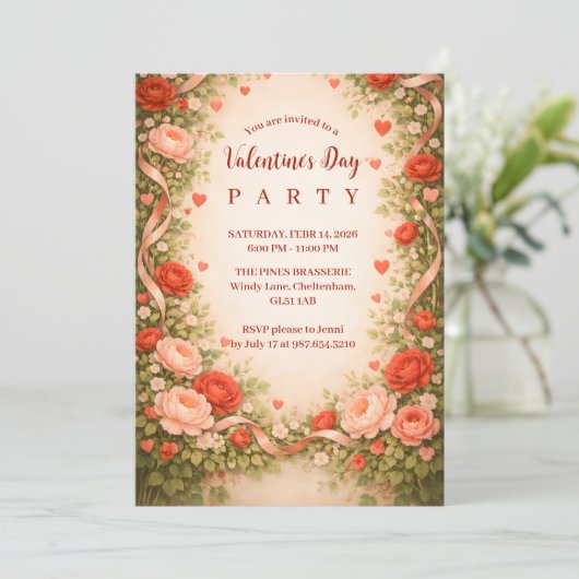 Invitation Rose Garden Valentine Party (Debout devant)