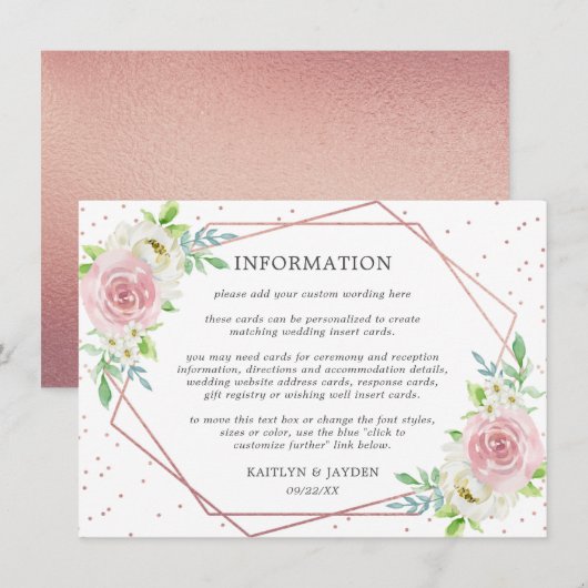 Invitation Rose géométrique chic Gold Foil Floral Info Mariag (Devant / Derrière)