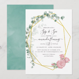 Invitation Rose géométrique d'eucalyptus aquarelle Sip and Se