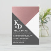 Invitation Rose géométrique moderne Mariage gris or et charbo (Debout devant)