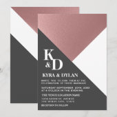 Invitation Rose géométrique moderne Mariage gris or et charbo (Devant / Derrière)