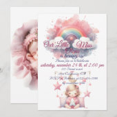 Invitation Rose Girl Rainbow Star Anniversaire (Devant / Derrière)