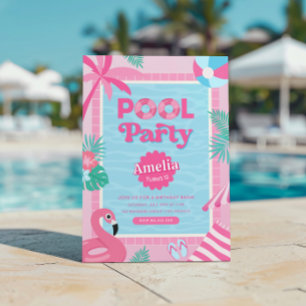 Invitation rose girly de fête tropicale au bord de