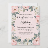 Invitation Rose Girly et fête d'anniversaire florale de (Devant)