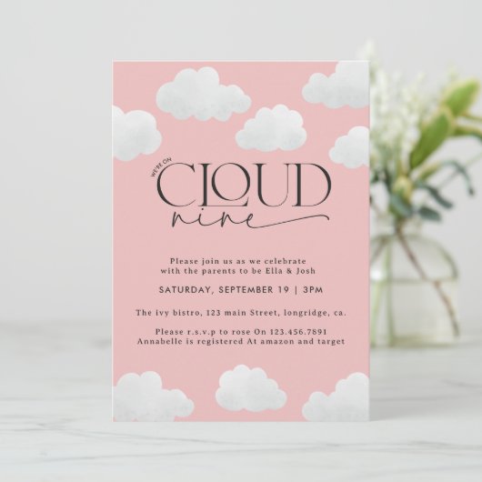 Invitation Rose Girly nuage neuf douche moderne design (Debout devant)