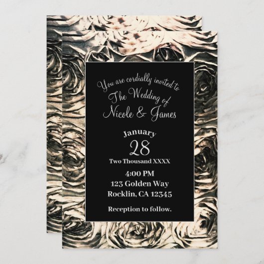 Invitation Rose glamour bronze or Rustique Floral Mariage (Devant / Derrière)