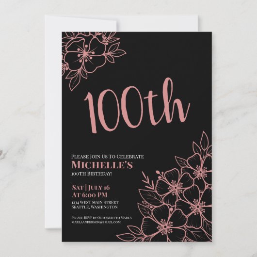 Invitation Rose Gold 100e fête d'anniversaire (Devant)