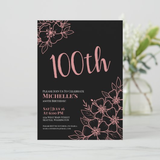 Invitation Rose Gold 100e fête d'anniversaire (Debout devant)