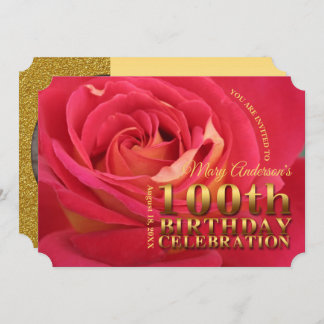 Invitation Rose Gold 100th Birthday Celebration ajouter Photo