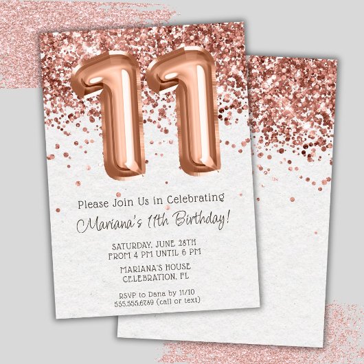 Invitation Rose Gold 11e anniversaire fêter l'invitation