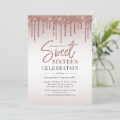Invitation Rose Gold 16e anniversaire Script Party (Debout devant)