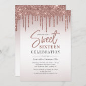 Invitation Rose Gold 16e anniversaire Script Party (Devant / Derrière)