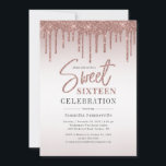 Invitation Rose Gold 16e anniversaire Script Party<br><div class="desc">Une invitation à la fête de 16 ans moderne et élégante,  vous pouvez facilement customiser avec les détails de votre fête. Avec des gouttes de parties scintillant avec un gradient or rose arrière - plan et typographie de script.</div>