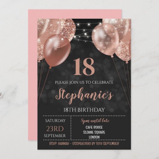Invitation Rose Gold 18e (Devant / Derrière)