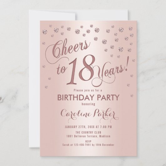 Invitation Rose Gold 18e fête d'anniversaire (Devant)