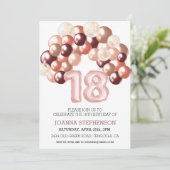 Invitation Rose Gold 18ème Dix-Huit Arche de Ballons Numéro (Debout devant)