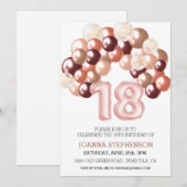 Invitation Rose Gold 18ème Dix-Huit Arche de Ballons Numéro (Devant / Derrière)